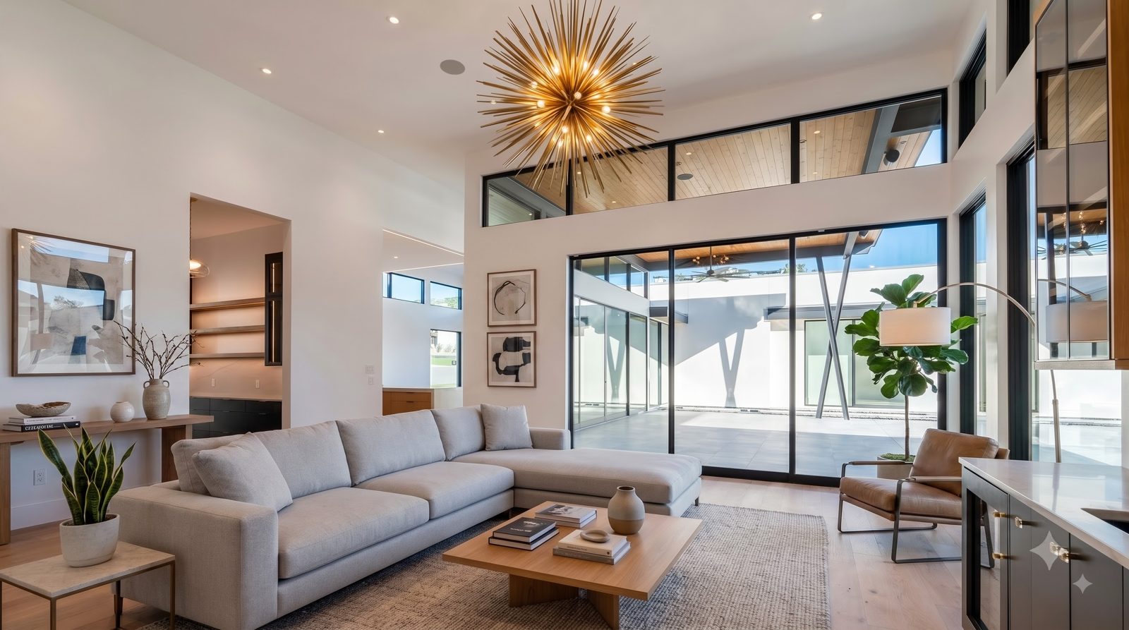 Staged living room, modern minimalist